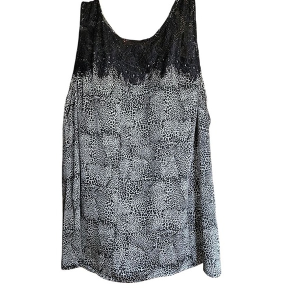 Dana Buchman Sleeveless Black Leopard Lace Blouse – Size L Animal Print